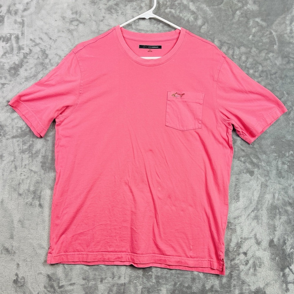 Greg Norman T Shirt Mens Size Medium Pink Shark‎ Logo Casual Short Sleeve